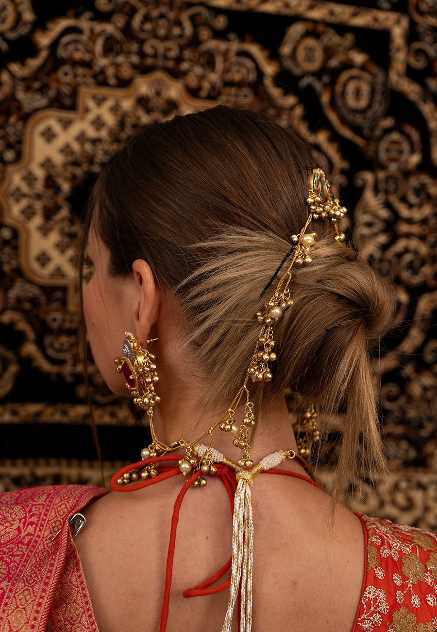 Gul Kashmiri jadau Earing with chain